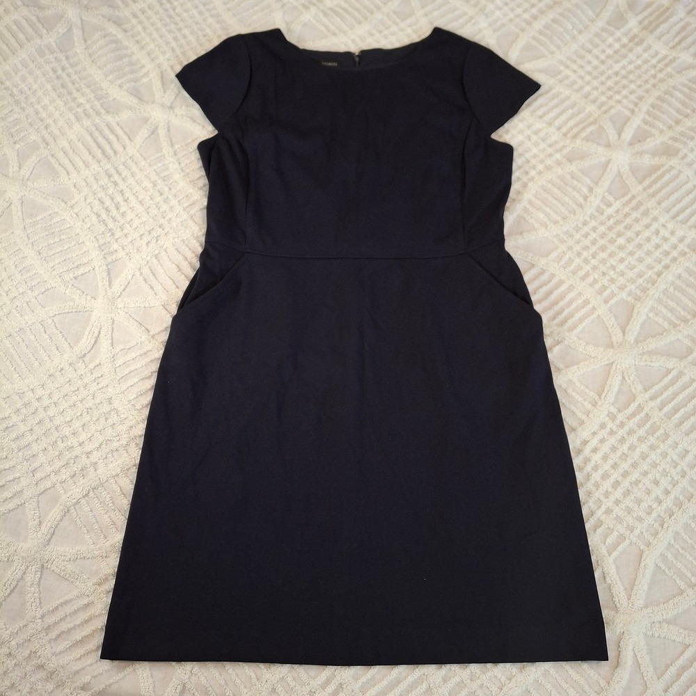 Talbots Womens Navy Blue Cap Sleeve Ponte Knit Sheath Dress Size 14 NWT Pockets